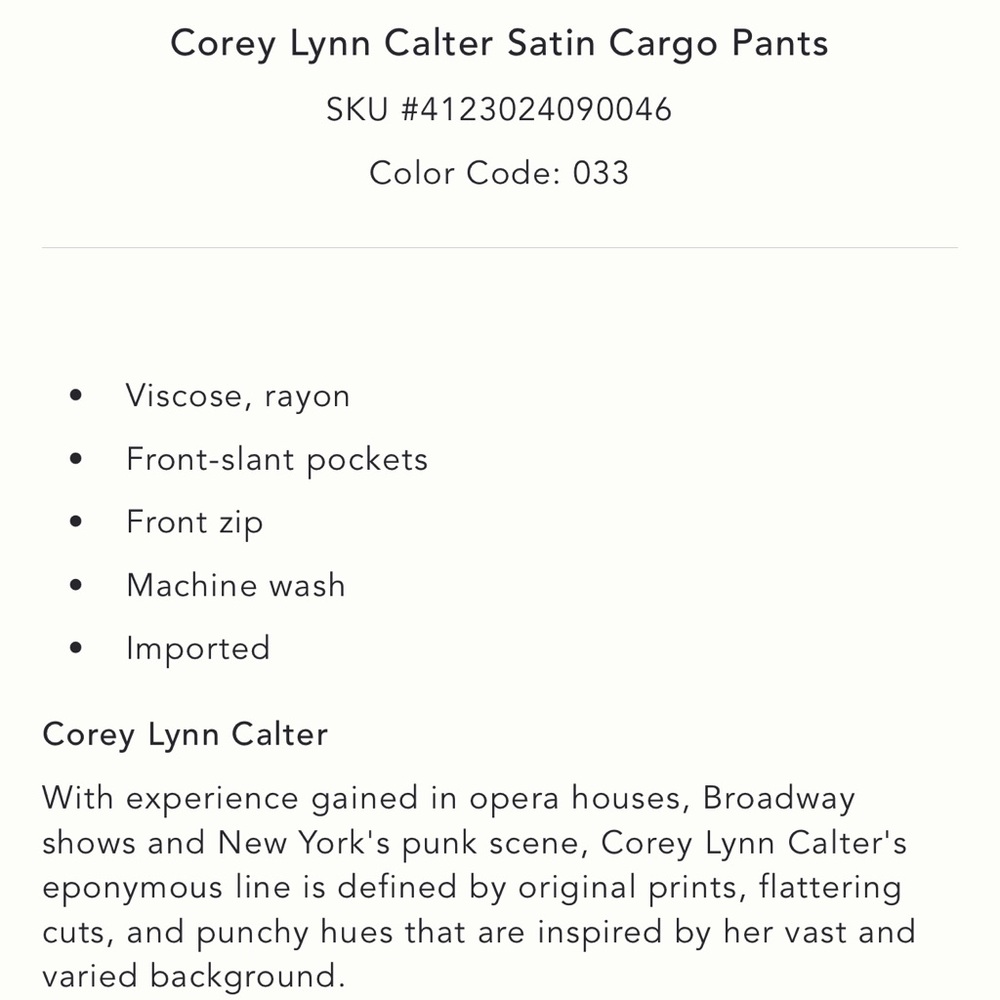 Corey Lynn Calter Satin Cargo Pants - Picture 5 of 9